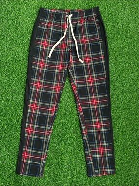 Victorious Black Plaid Side-Stripe Zipper Cuff Pants